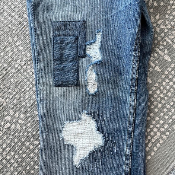 Mango Premium Patchwork Denim Nancy Relaxed Cropped Distressed Jeans Rivets 4 - Picture 6 of 14